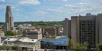 View of Oakland buildings on Pitt campus